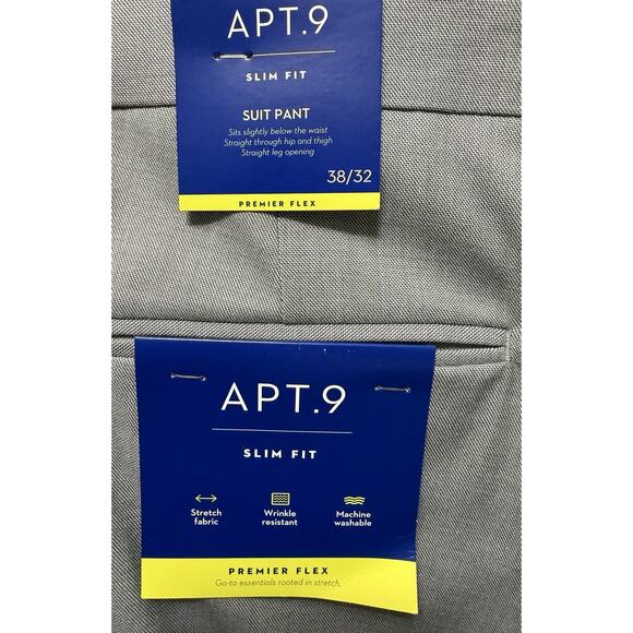 NEW Apt 9 Premier Flex SUIT SET Coat Jacket Blazer Pants 38 Slim fit Gray Short - Picture 4 of 7